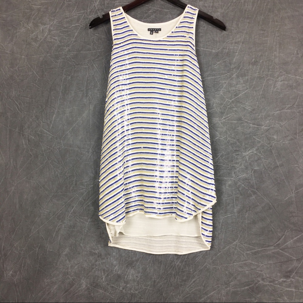 Theory Semra sequin striped silk overlay top NWT - Picture 8 of 8